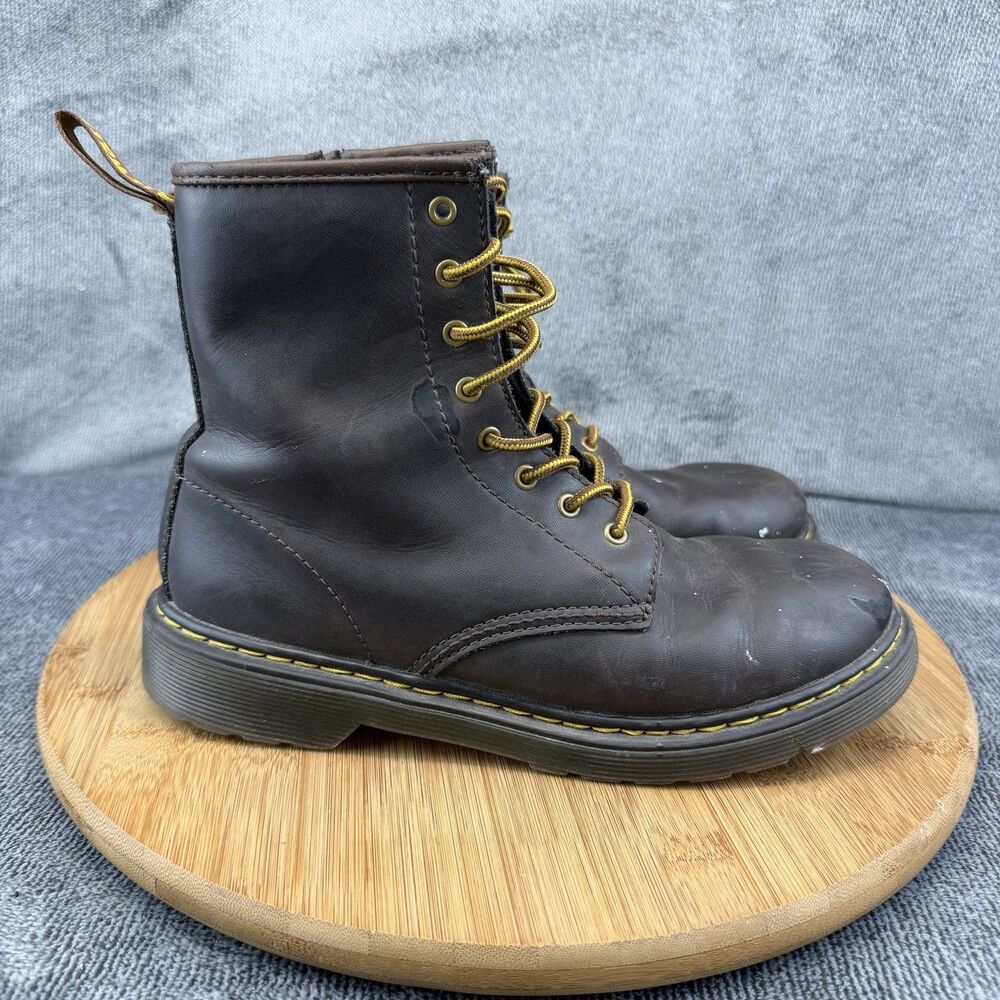 Dr. Martens 1460 Y Boots Boys Size 5 Brown Leather Combat Side Zip Lace Up